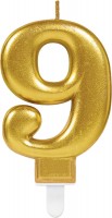 Number candle 9 metallic gold