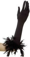 Vorschau: Schwarze Damenhandschuhe mit Federn