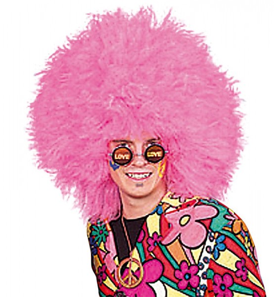 Pink shaggy afro wig