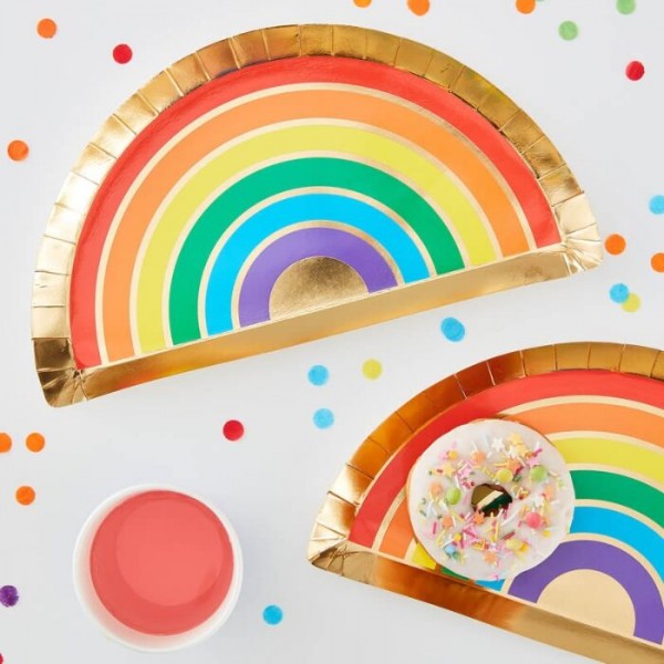 8 rainbow paper plates 26 x 28cm