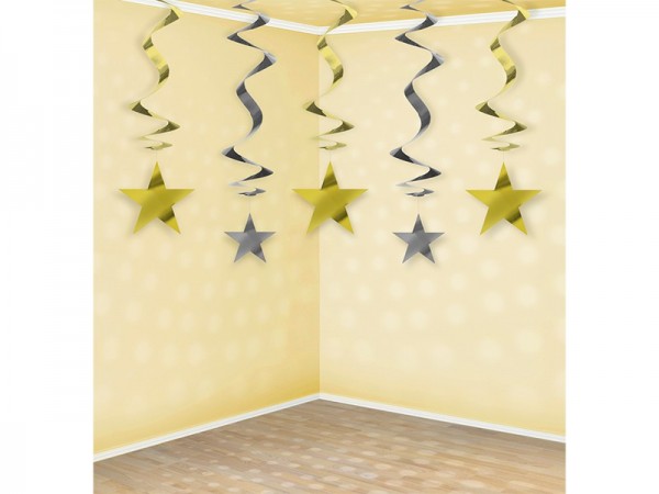 5 decoratieve hangers Metallic Stars 60cm 2