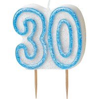 Anteprima: Candela blu brillante felice del trentesimo compleanno della torta