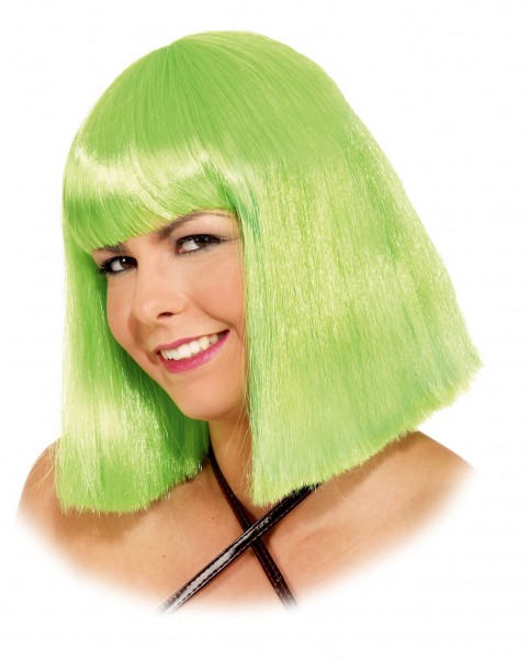 Shoulder-length wig neon green