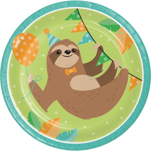 8 party sloth paper plates 23cm
