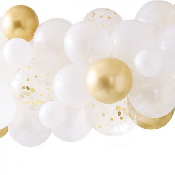 Girlandy balonowe komplet biało-złote 55 sztuk