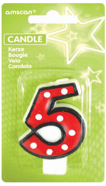 Crazy Birthday Party Number Candle 5 Red-White Dotted