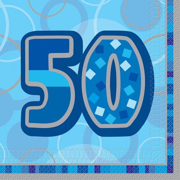 16 Happy Blue Sparkling 50-års servetter 33cm