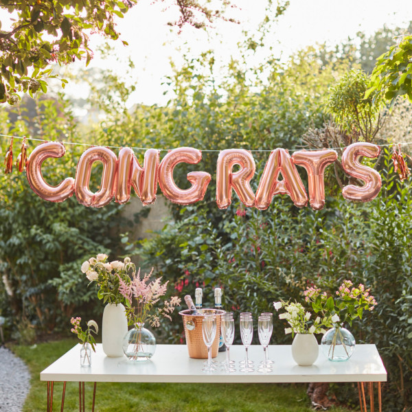 1 scritta a palloncino in alluminio Congratulazioni oro rosa