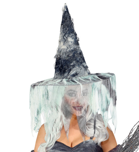 Sombrero de bruja desmenuzado para mujer gris