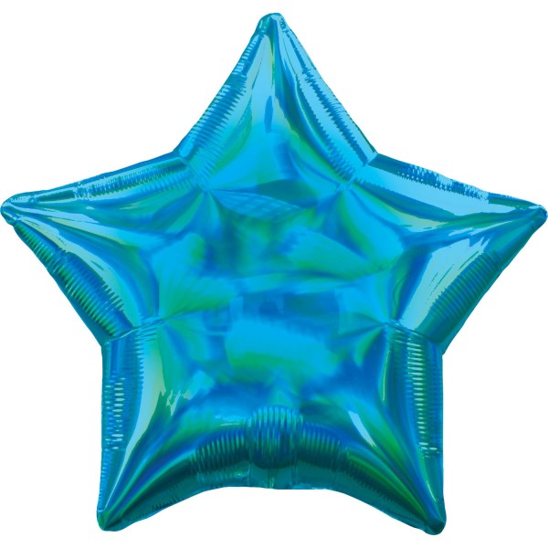 Holographic star balloon azure blue 45cm