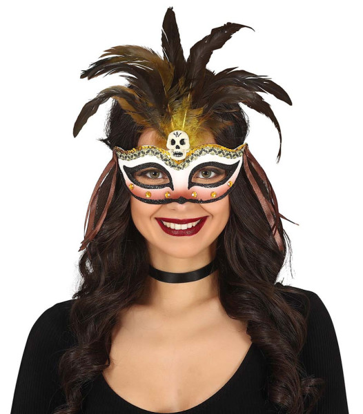 Masquerade ball voodoo mask with feathers