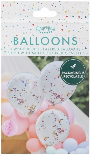 3 palloncini coriandoli colorati 46 cm