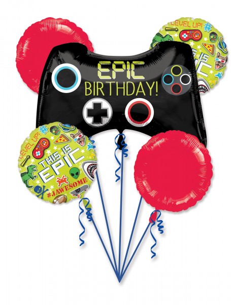 5-delad folieballongset Gamer Birthday