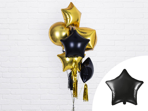 Lśniący balon z czarną gwiazdą 48 cm