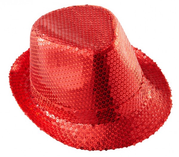Czerwony cekinowy kapelusz fedora