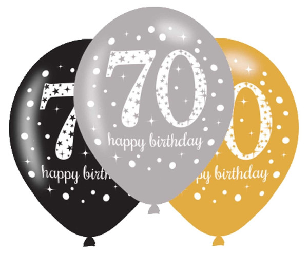 6 Golden 70th Birthday Ballons 27,5cm
