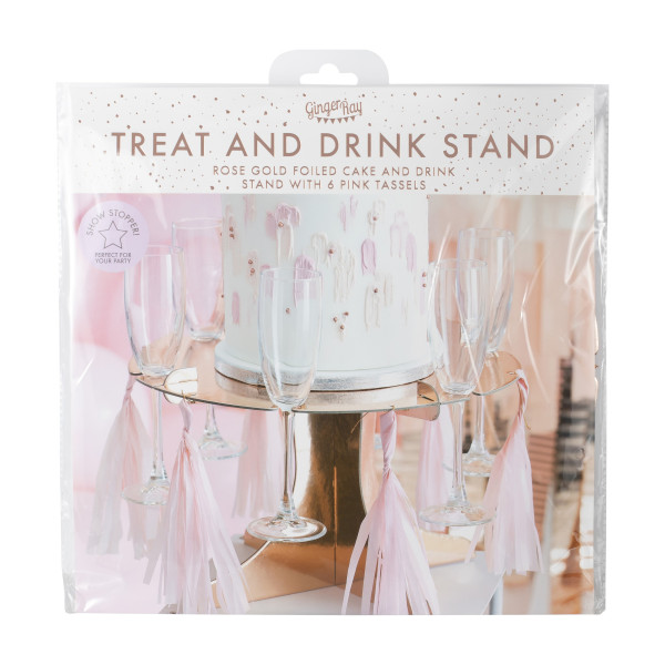 Bandeja de pastel de oro rosa con soportes para champán