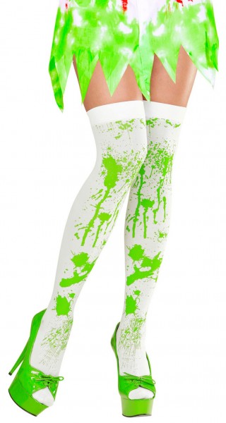 Overbenede sokker med grønne laboratoriesprøjter