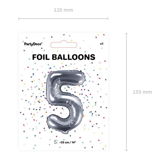 Nummer 5 folieballon sølv 35cm 3