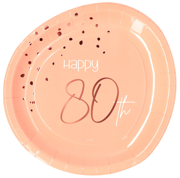 80th birthday 8 paper plates elegant blush rose gold