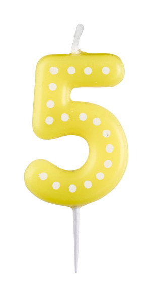 Bougie numéro colorée de fête d'anniversaire 5 avec des points pour des gâteaux