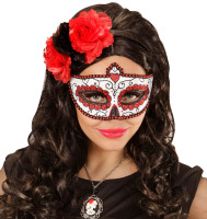 Widok: Maska na oczy Dia De Los Muertos biało-czerwona