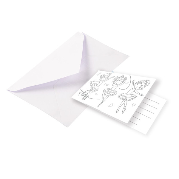 8 kleine ballerina uitnodigingskaarten met enveloppen