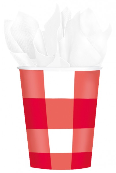 8 bicchieri di carta da picnic rosso-bianco controllati 266 ml