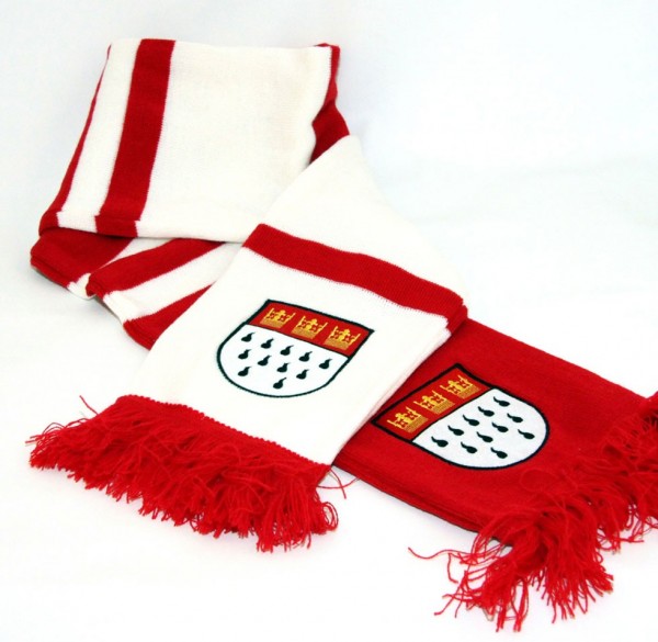 Red and white scarf with Cologne coat of arms