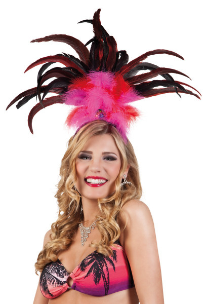 Fernanda Feather Headdress In Pink And Red