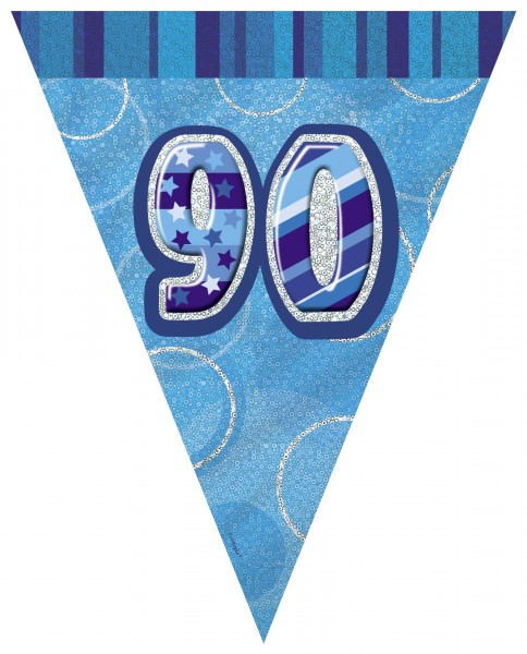90. Geburtstag Blau funkelnde Wimpelkette 365cm