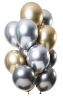 12 Latexballons Spiegel Effect gold silber