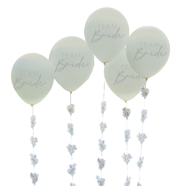 5 lysegrønne Blooming Bride balloner med snor