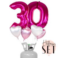 Vorschau: XXL Zahl 30 Pink Ballonbouquet-Set mit Heliumbehälter