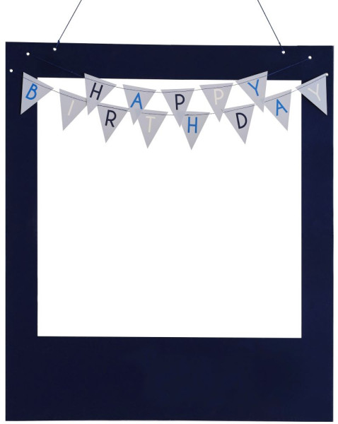 Blue Happy Birthday photo frame with balloons