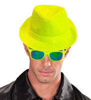 Widok: Cekinowy kapelusz Fedora w kolorze neonowożółtym