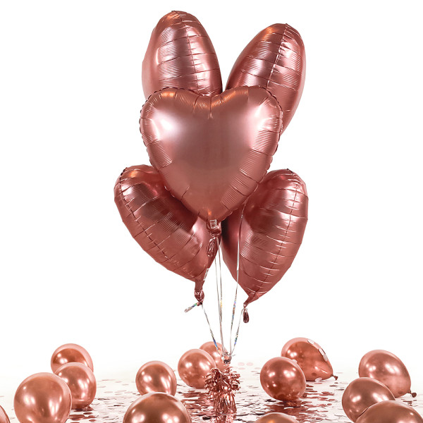 5 Heliumballons in der Box matte Rosegolden Hearts
