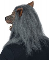 Vista previa: Mascarilla completa de hombre lobo malicioso con pelo