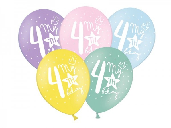 6 färgglada latexballonger min 4:e födelsedag