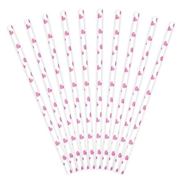 10 Pink Love paper straws 19.5cm 2