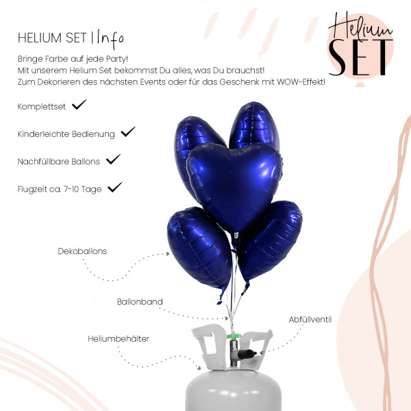 OH, SO BLUEtiful! mattes Herz Ballonbouquet-Set mit Heliumbehälter