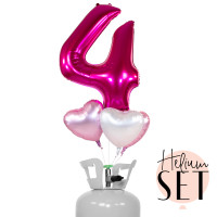 Vorschau: XXL Zahl 4 Pink Ballonbouquet-Set mit Heliumbehälter