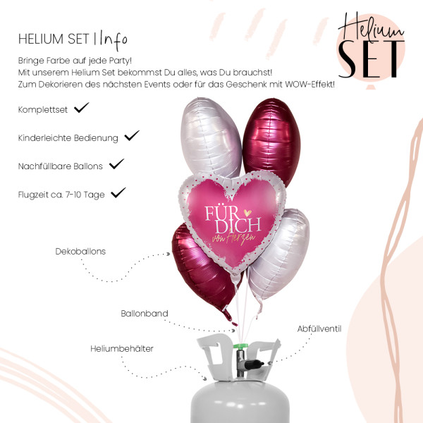 Für Dich von Herzen Ballonbouquet-Set mit Heliumbehälter 3