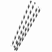 12 striped paper straws black 20cm