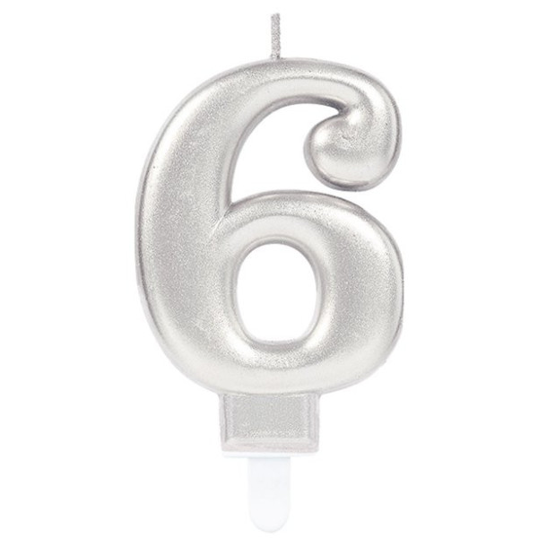 Silver number 6 cake candle