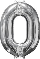 Folienballon Zahl 0 Silber 66cm