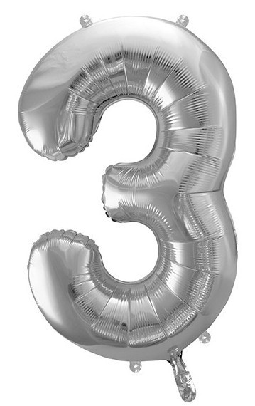 Metallic Zahlenballon 3 silber 86cm