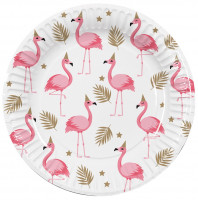 Preview: 6 Flamingo Paper Plates White 23cm